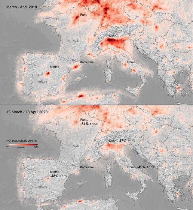 L'inquinamento atmosferico in Europa prima e dopo il lockdown 