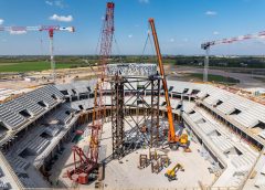 Bosco dello sport Arena Venezia: sollevato l’anello centrale del tetto